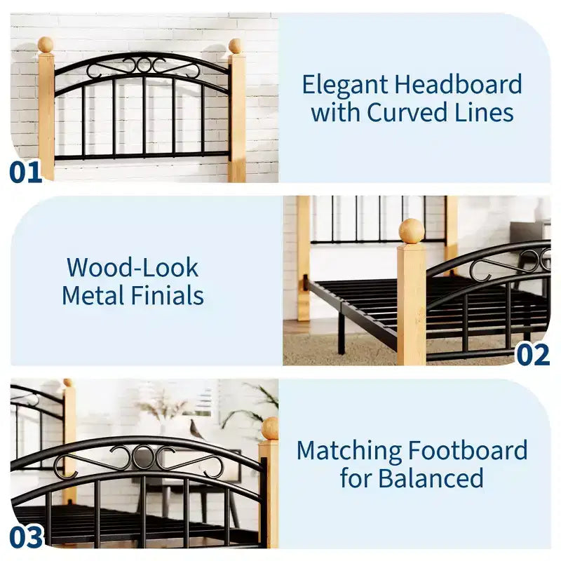Bed Frame with Headboard, Twin Size Metal Platform Bed Frame with Steel Slats, No Box Spring Needed, 14-Inch Under-Bed Storage