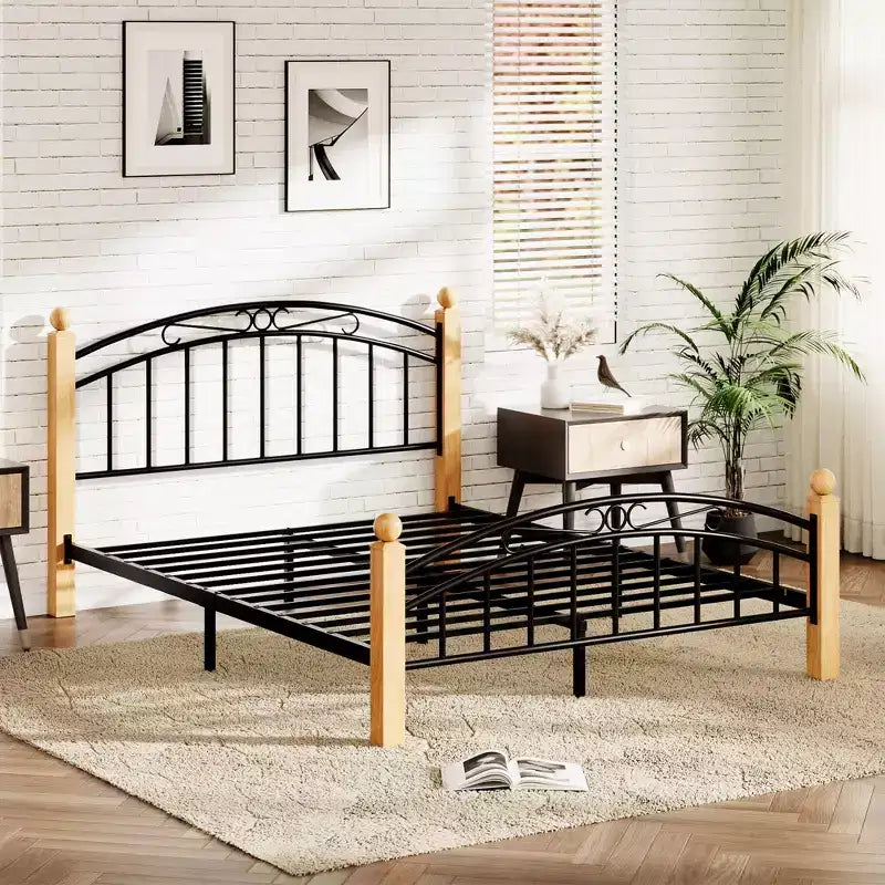 Bed Frame with Headboard, Twin Size Metal Platform Bed Frame with Steel Slats, No Box Spring Needed, 14-Inch Under-Bed Storage