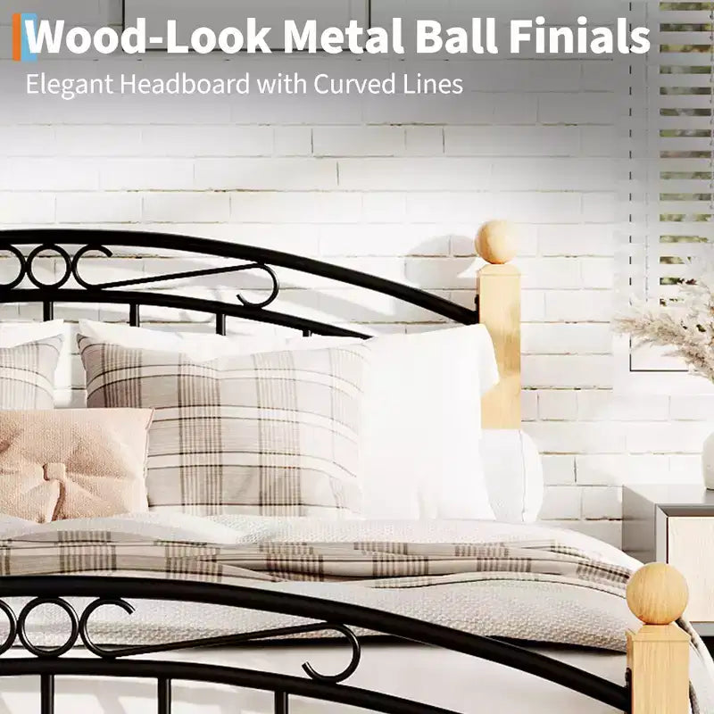Bed Frame with Headboard, Twin Size Metal Platform Bed Frame with Steel Slats, No Box Spring Needed, 14-Inch Under-Bed Storage