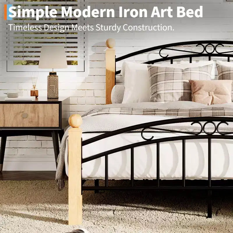 Bed Frame with Headboard, Twin Size Metal Platform Bed Frame with Steel Slats, No Box Spring Needed, 14-Inch Under-Bed Storage