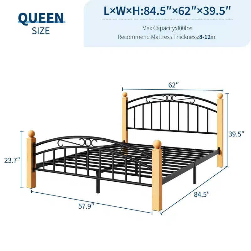 Bed Frame with Headboard, Twin Size Metal Platform Bed Frame with Steel Slats, No Box Spring Needed, 14-Inch Under-Bed Storage