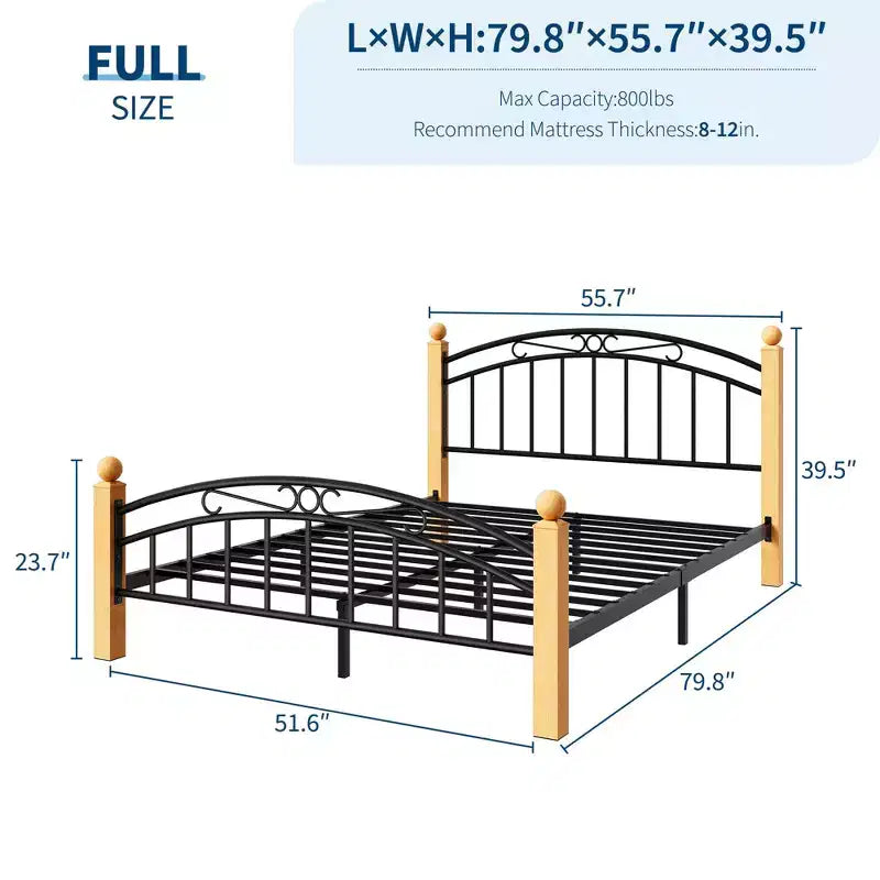Bed Frame with Headboard, Twin Size Metal Platform Bed Frame with Steel Slats, No Box Spring Needed, 14-Inch Under-Bed Storage