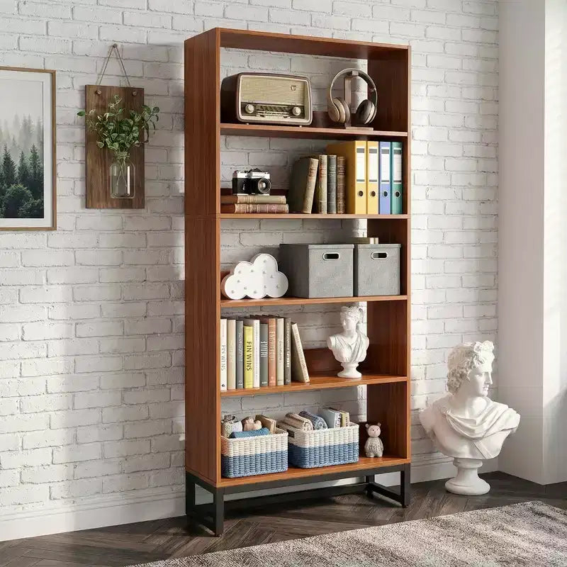 5-Tier Tall Bookshelf with APP-Controlled LED Lights, 70.87" Deep Wooden Library Bookcase