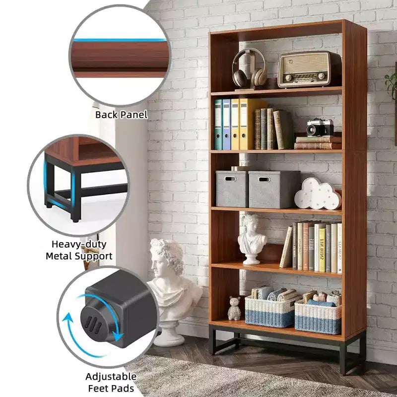 5-Tier Tall Bookshelf with APP-Controlled LED Lights, 70.87" Deep Wooden Library Bookcase