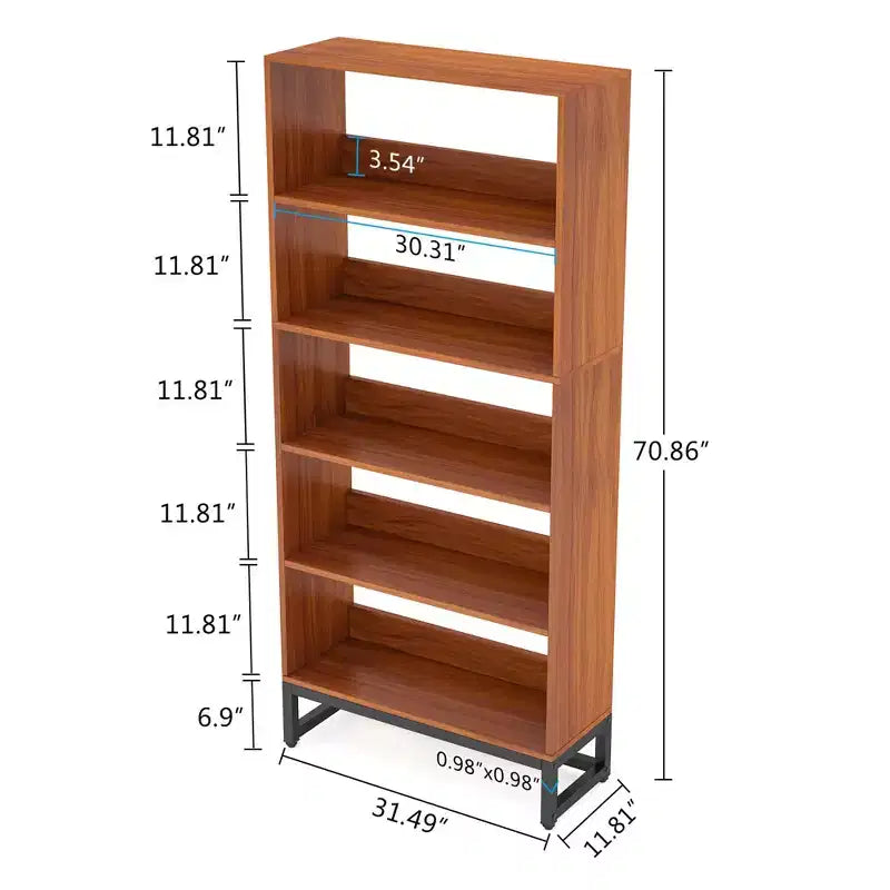 5-Tier Tall Bookshelf with APP-Controlled LED Lights, 70.87" Deep Wooden Library Bookcase