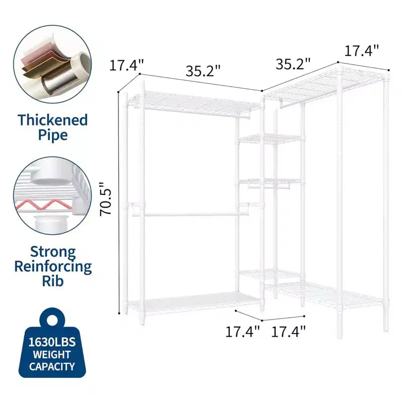 Heavy Duty Clothes Rack - Freestanding Closet Organizer w/ 4 Rods & Adjustable Shelves