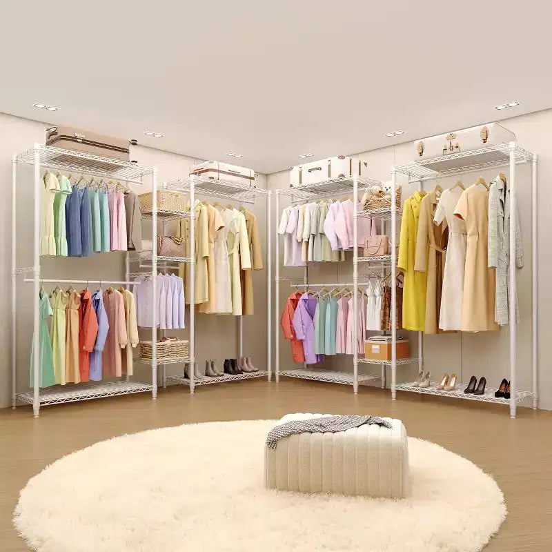 Heavy Duty Clothes Rack - Freestanding Closet Organizer w/ 4 Rods & Adjustable Shelves