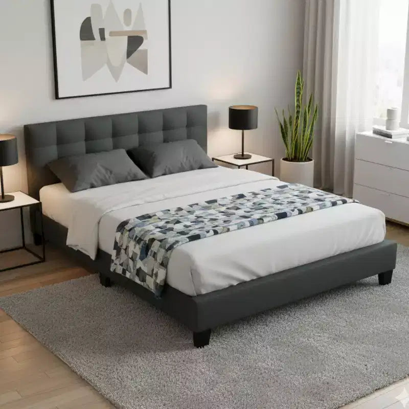 Lucas Contemporary Wood Upholstered Platform Bed with Square Tufted Headboard