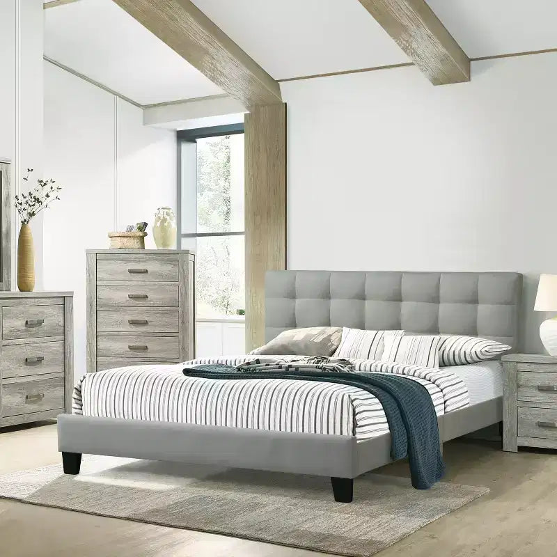 Lucas Contemporary Wood Upholstered Platform Bed with Square Tufted Headboard