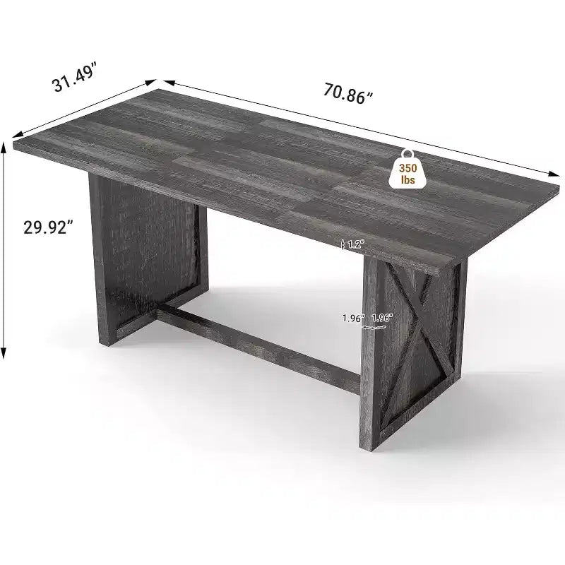 70.9 Wooden Dining Table for 6-8 People, Farmhouse Rectangular Kitchen Table, Rustic Grey Dining Room Furniture for Restaurant & Living Room