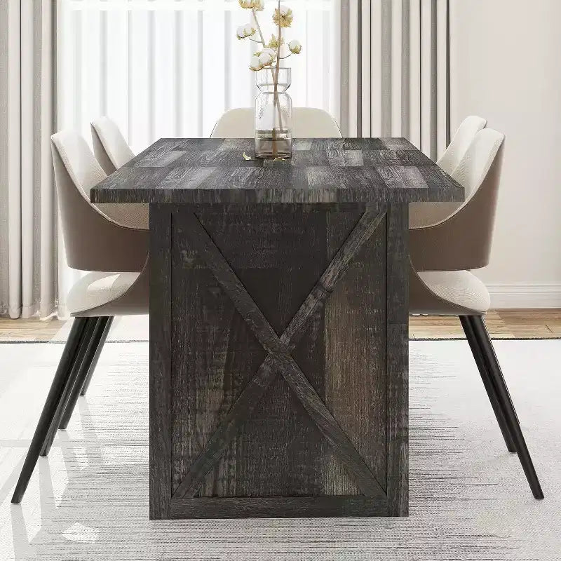 70.9 Wooden Dining Table for 6-8 People, Farmhouse Rectangular Kitchen Table, Rustic Grey Dining Room Furniture for Restaurant & Living Room