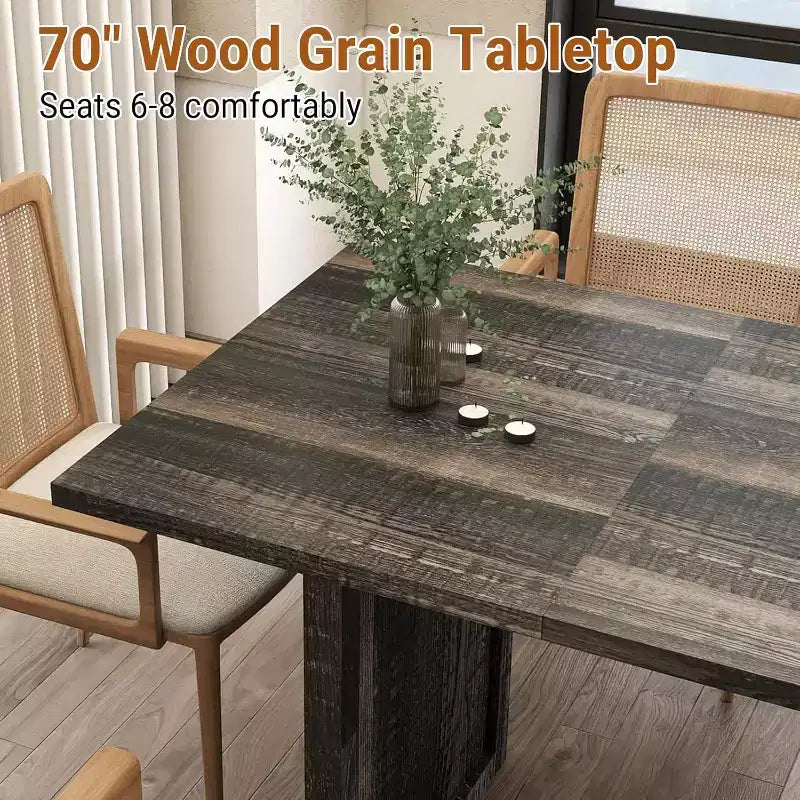 70.9 Wooden Dining Table for 6-8 People, Farmhouse Rectangular Kitchen Table, Rustic Grey Dining Room Furniture for Restaurant & Living Room