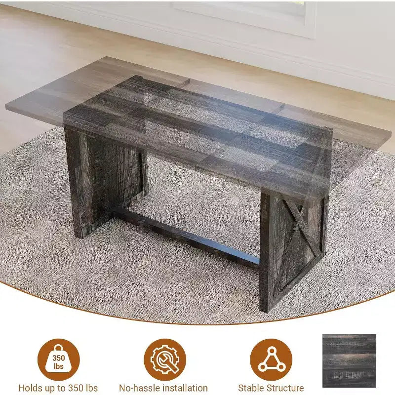70.9 Wooden Dining Table for 6-8 People, Farmhouse Rectangular Kitchen Table, Rustic Grey Dining Room Furniture for Restaurant & Living Room