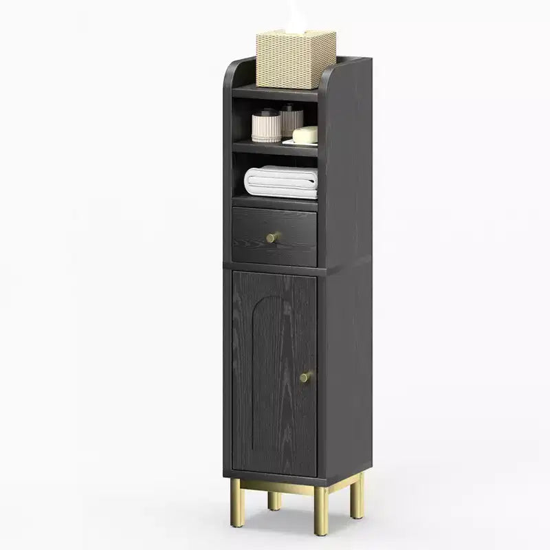 Bathroom Storage Cabinet, Modern Corner Floor Cabinet with Drawer, Door and Adjustable Shelf, Black
