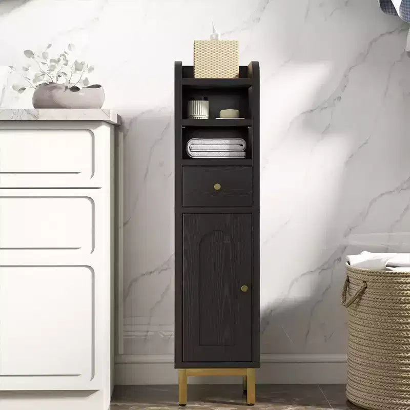 Bathroom Storage Cabinet, Modern Corner Floor Cabinet with Drawer, Door and Adjustable Shelf, Black
