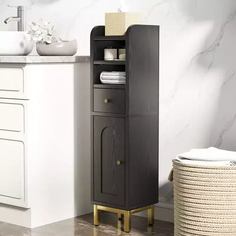 Bathroom Storage Cabinet, Modern Corner Floor Cabinet with Drawer, Door and Adjustable Shelf, Black