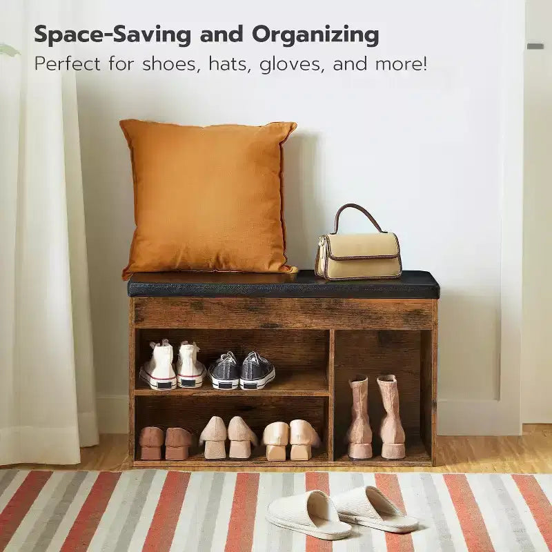 Shoe Storage Bench with Padded Cushion, Entryway Bench with Flip-Open Storage & Adjustable Shelf, Hidden Compartment Shoe Rack