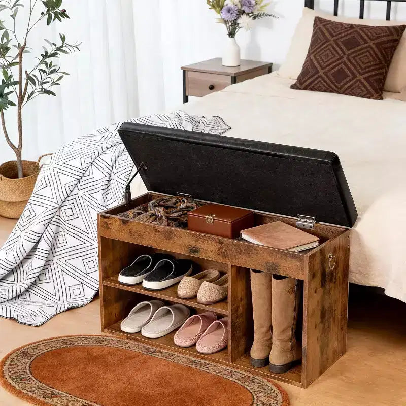 Shoe Storage Bench with Padded Cushion, Entryway Bench with Flip-Open Storage & Adjustable Shelf, Hidden Compartment Shoe Rack