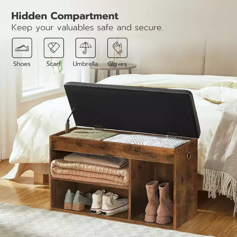 Shoe Storage Bench with Padded Cushion, Entryway Bench with Flip-Open Storage & Adjustable Shelf, Hidden Compartment Shoe Rack