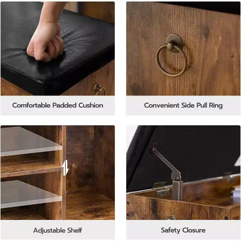 Shoe Storage Bench with Padded Cushion, Entryway Bench with Flip-Open Storage & Adjustable Shelf, Hidden Compartment Shoe Rack