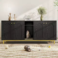 Black Litter Box Enclosure with Storage Cabinet, Large Capacity, Double Magnetic Door Design, Built-in Scratching Pad
