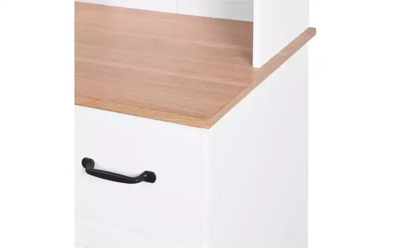 23" Wooden Kitchen Cabinet, Pantry Microwave Cabinet with Glass Doors and Drawers, Adjustable Shelves, White