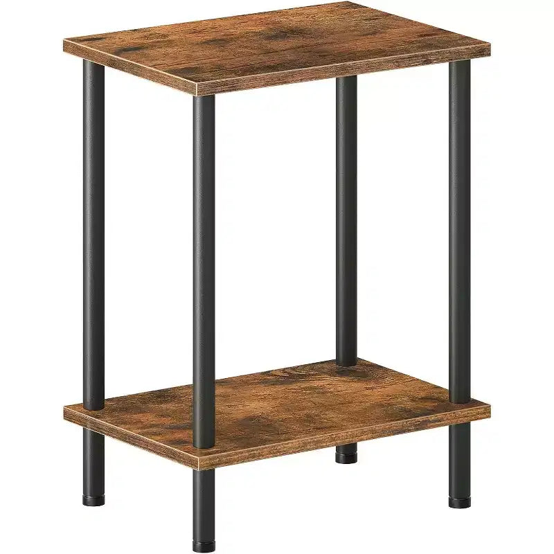 Small Industrial End Table with 2-Layer Storage Shelves, Sofa Side Table for Small Spaces, Living Room/Bedroom