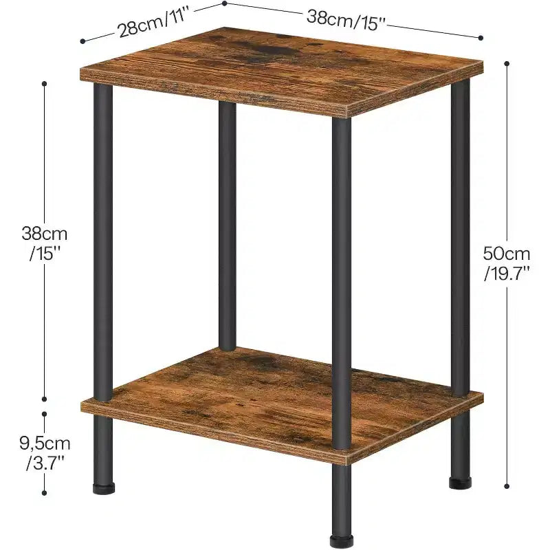 Small Industrial End Table with 2-Layer Storage Shelves, Sofa Side Table for Small Spaces, Living Room/Bedroom