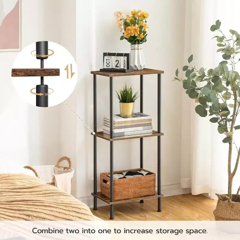 Small Industrial End Table with 2-Layer Storage Shelves, Sofa Side Table for Small Spaces, Living Room/Bedroom