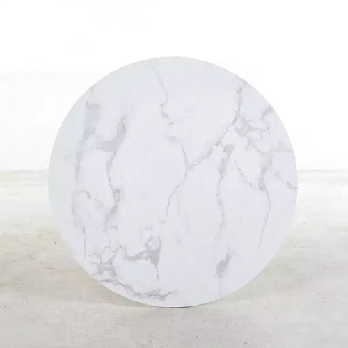 42.1-inch Mid-Century Dining Table with Round MDF Table Top and Cross Leg, White Marble Color, for 4-6 People