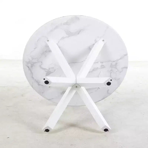 42.1-inch Mid-Century Dining Table with Round MDF Table Top and Cross Leg, White Marble Color, for 4-6 People