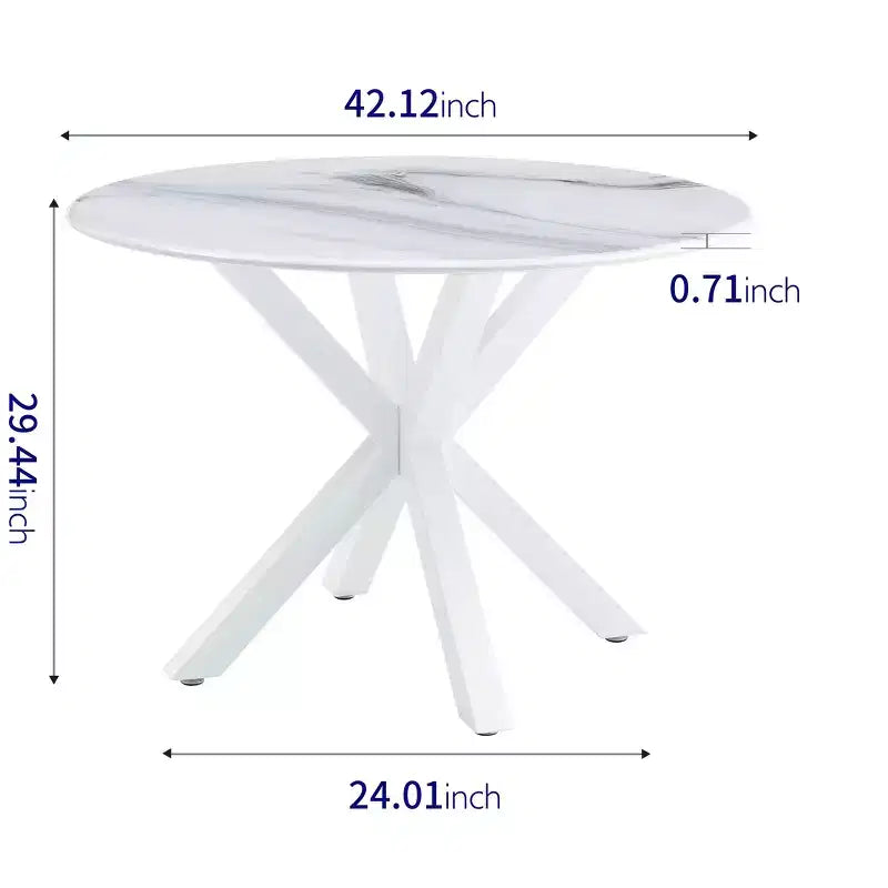 42.1-inch Mid-Century Dining Table with Round MDF Table Top and Cross Leg, White Marble Color, for 4-6 People