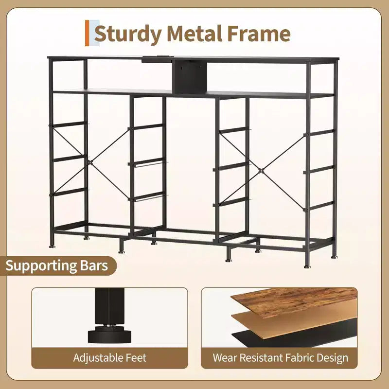 Dresser for Bedroom with 11 Drawers, Fabric Dressers & Chest of Drawers with Open Shelves for Hallway, Living Room, Steel Frame, Wood Top