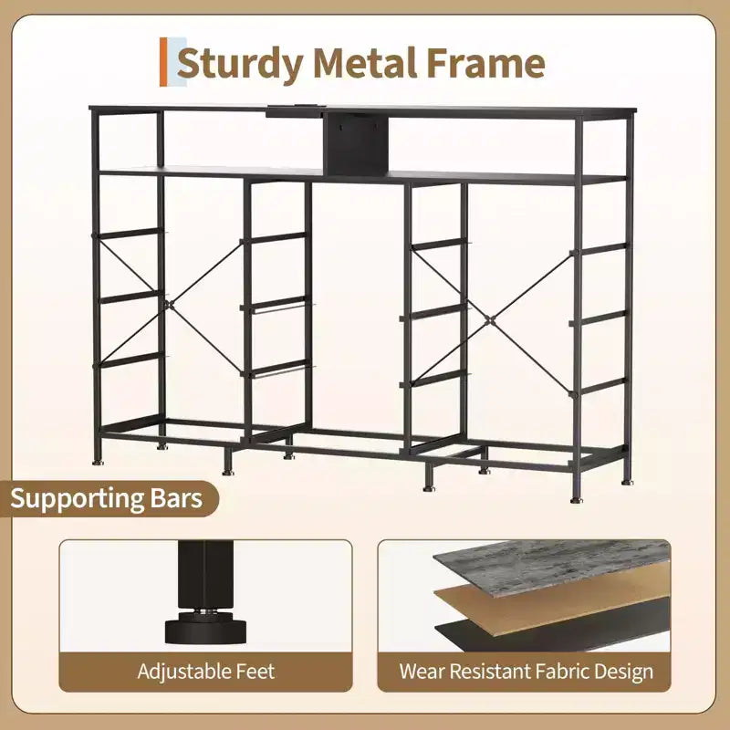 Dresser for Bedroom with 11 Drawers, Fabric Dressers & Chest of Drawers with Open Shelves for Hallway, Living Room, Steel Frame, Wood Top