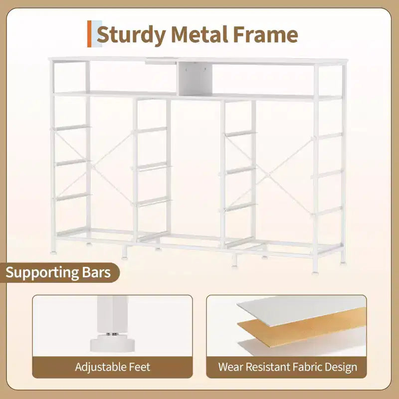 Dresser for Bedroom with 11 Drawers, Fabric Dressers & Chest of Drawers with Open Shelves for Hallway, Living Room, Steel Frame, Wood Top