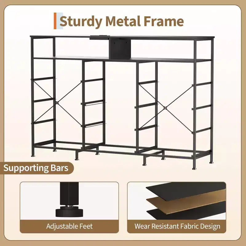 Dresser for Bedroom with 11 Drawers, Fabric Dressers & Chest of Drawers with Open Shelves for Hallway, Living Room, Steel Frame, Wood Top