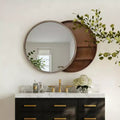 23.6" Modern Sliding Round Wall Mirror with Storage, Space-Saving Vanity Mirror for Bathroom, Accent Mirror for Living Room