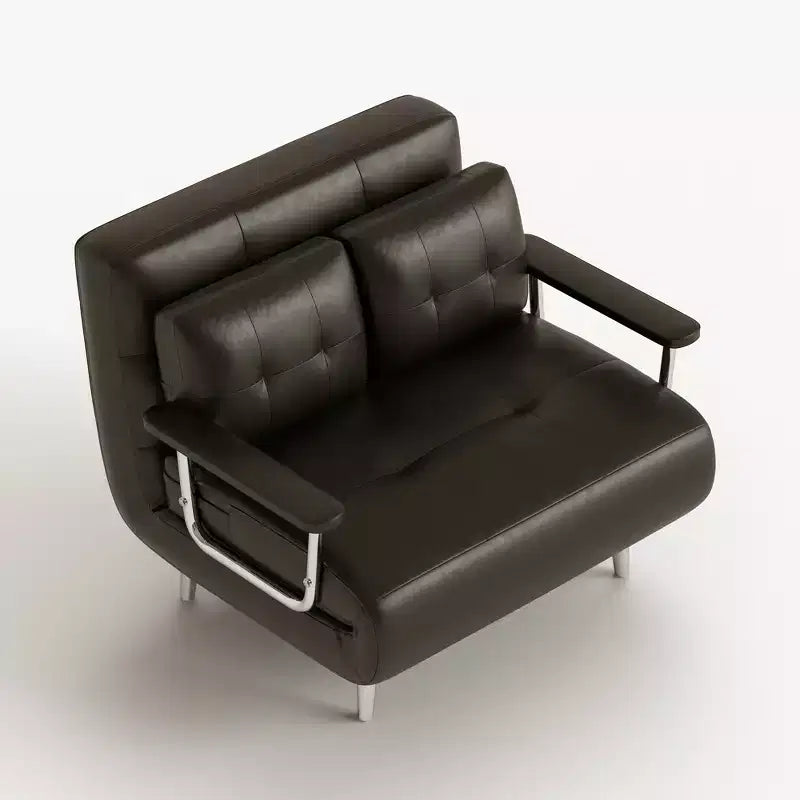 59" Mid-Century Modern Cognac Faux Leather Convertible Sofa Bed with High Density Foam and Hidden Support Legs