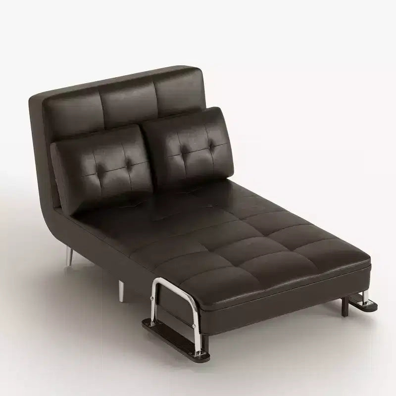 59" Mid-Century Modern Cognac Faux Leather Convertible Sofa Bed with High Density Foam and Hidden Support Legs