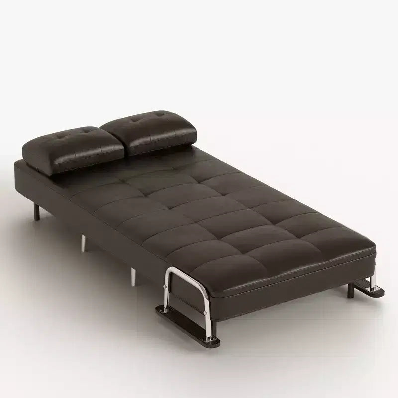 59" Mid-Century Modern Cognac Faux Leather Convertible Sofa Bed with High Density Foam and Hidden Support Legs
