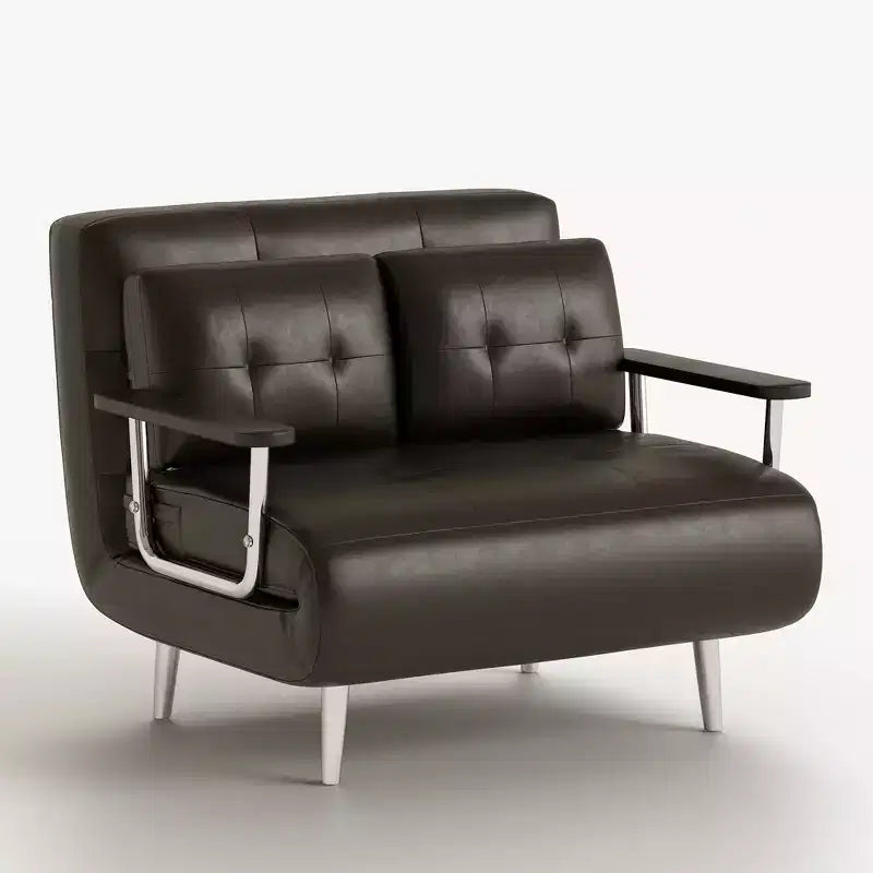 59" Mid-Century Modern Cognac Faux Leather Convertible Sofa Bed with High Density Foam and Hidden Support Legs
