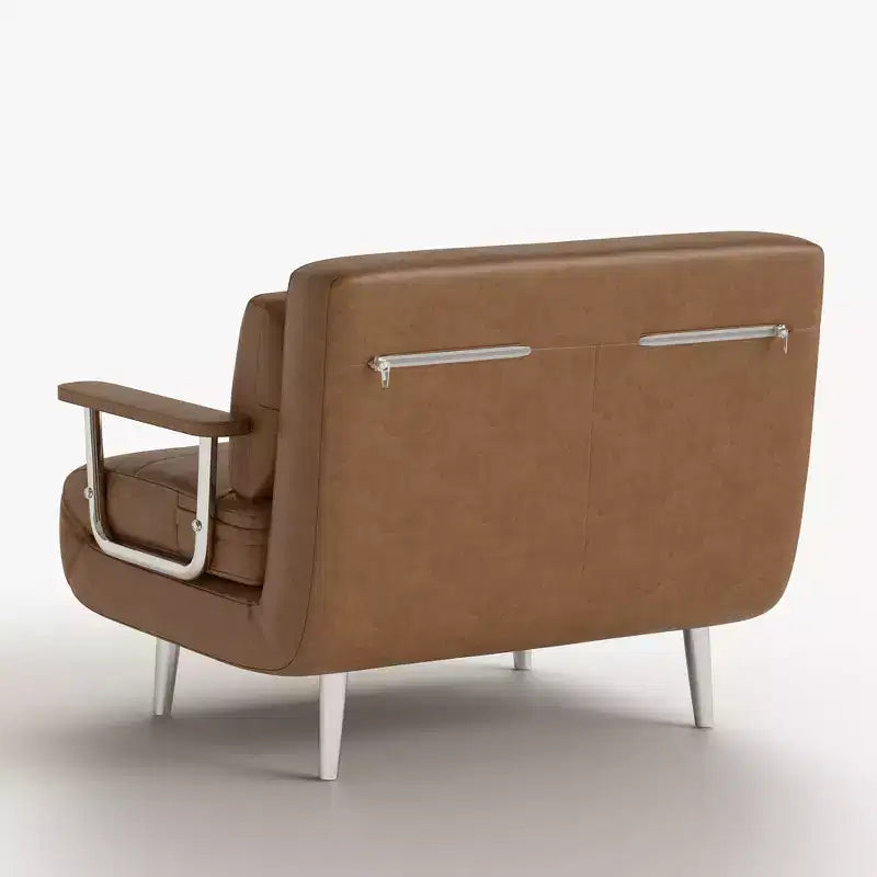 59" Mid-Century Modern Cognac Faux Leather Convertible Sofa Bed with High Density Foam and Hidden Support Legs
