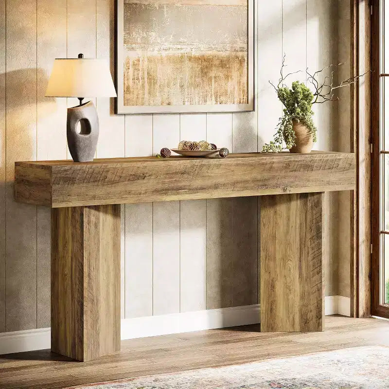 63-Inch Farmhouse Console Table, MDF Rustic Brown Narrow Wooden Table for Entryway, Sofa, Foyer, Hallway