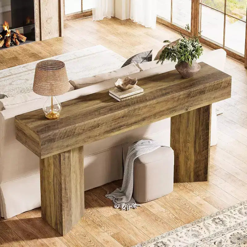 63-Inch Farmhouse Console Table, MDF Rustic Brown Narrow Wooden Table for Entryway, Sofa, Foyer, Hallway