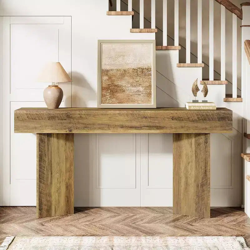 63-Inch Farmhouse Console Table, MDF Rustic Brown Narrow Wooden Table for Entryway, Sofa, Foyer, Hallway