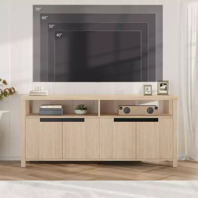 63 Farmhouse TV Stand for TVs Up to 65, Long Entertainment Center with 4 Doors & Open Shelf, for Living Room, Bedroom