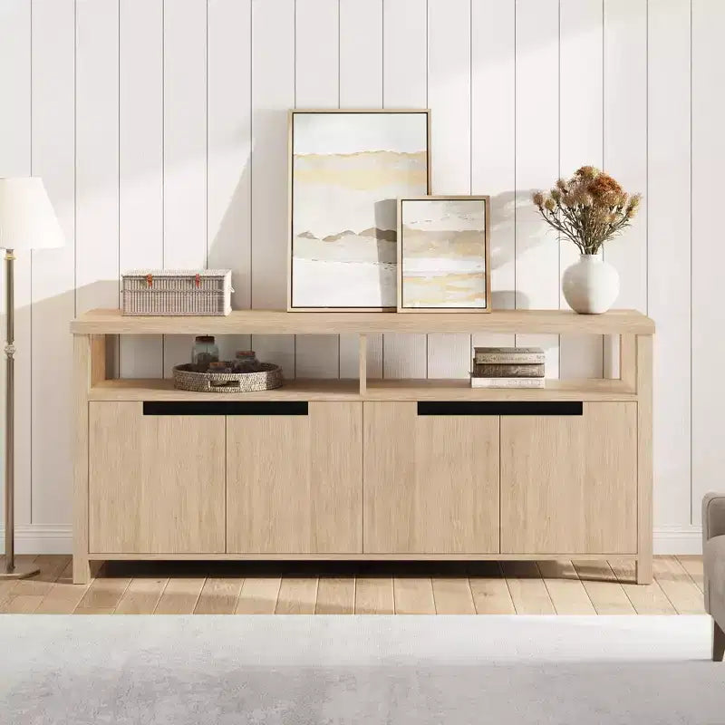 63 Farmhouse TV Stand for TVs Up to 65, Long Entertainment Center with 4 Doors & Open Shelf, for Living Room, Bedroom