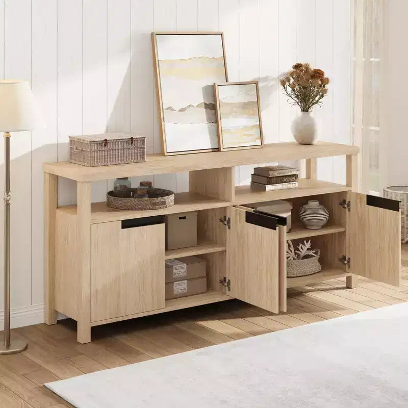 63 Farmhouse TV Stand for TVs Up to 65, Long Entertainment Center with 4 Doors & Open Shelf, for Living Room, Bedroom