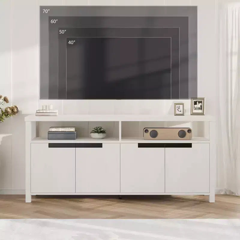 63 Farmhouse TV Stand for TVs Up to 65, Long Entertainment Center with 4 Doors & Open Shelf, for Living Room, Bedroom