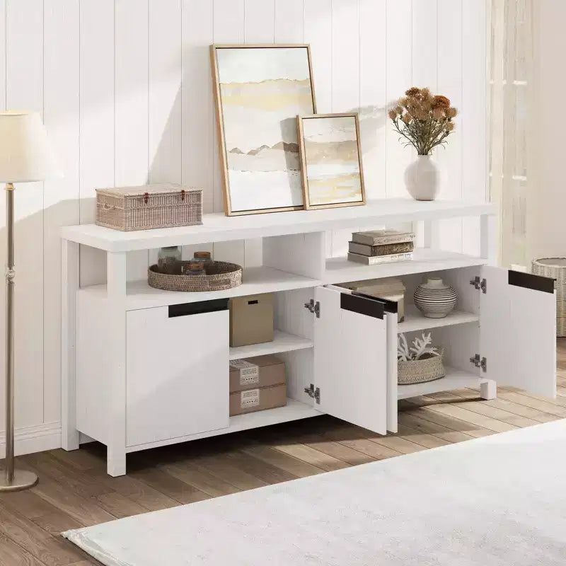 63 Farmhouse TV Stand for TVs Up to 65, Long Entertainment Center with 4 Doors & Open Shelf, for Living Room, Bedroom